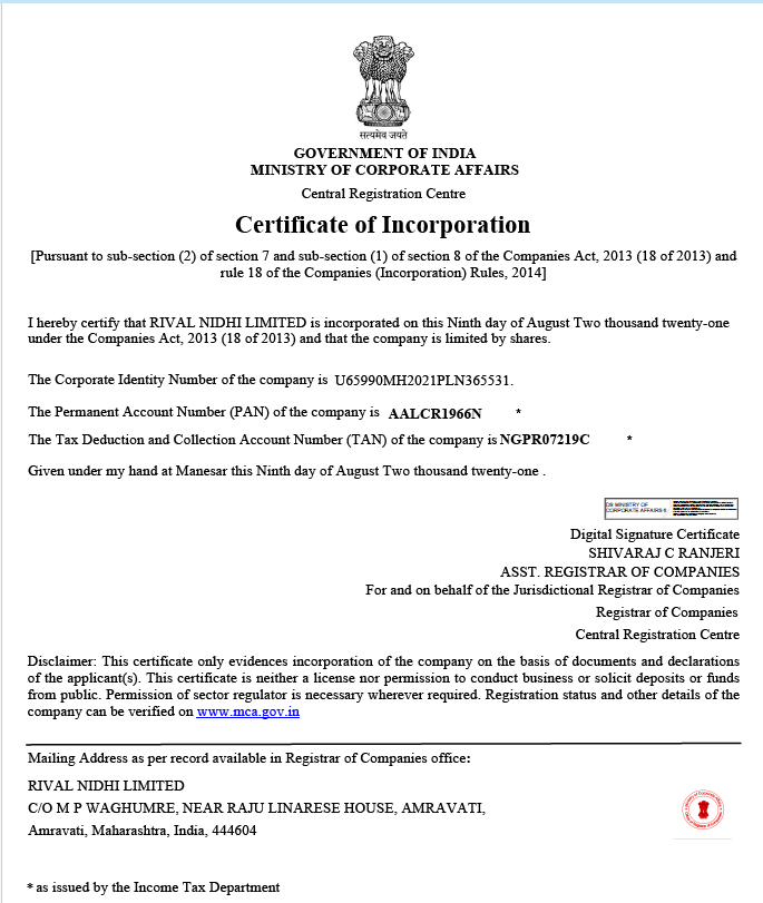 Certificate of Incorporation